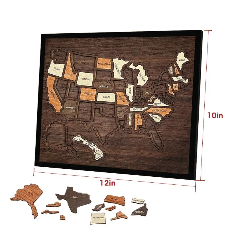 Wooden USA Travel Map Puzzle 🧭 | Push Pin Adventure Wall Decor & Memory Display Gift