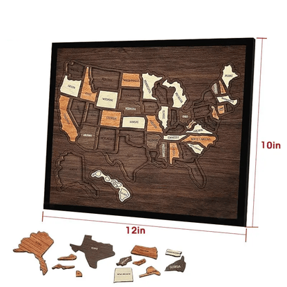 Wooden USA Travel Map Puzzle 🧭 | Push Pin Adventure Wall Decor & Memory Display Gift