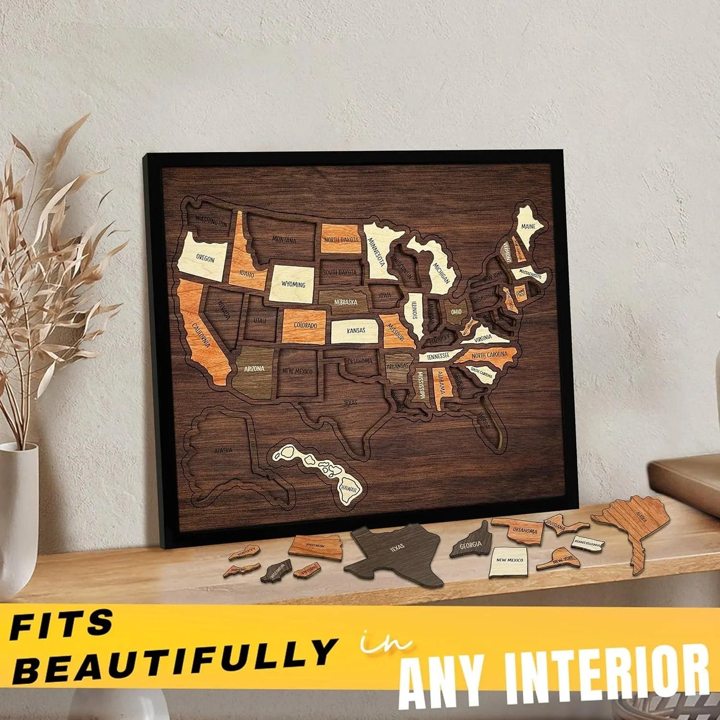 Wooden USA Travel Map Puzzle 🧭 | Push Pin Adventure Wall Decor & Memory Display Gift