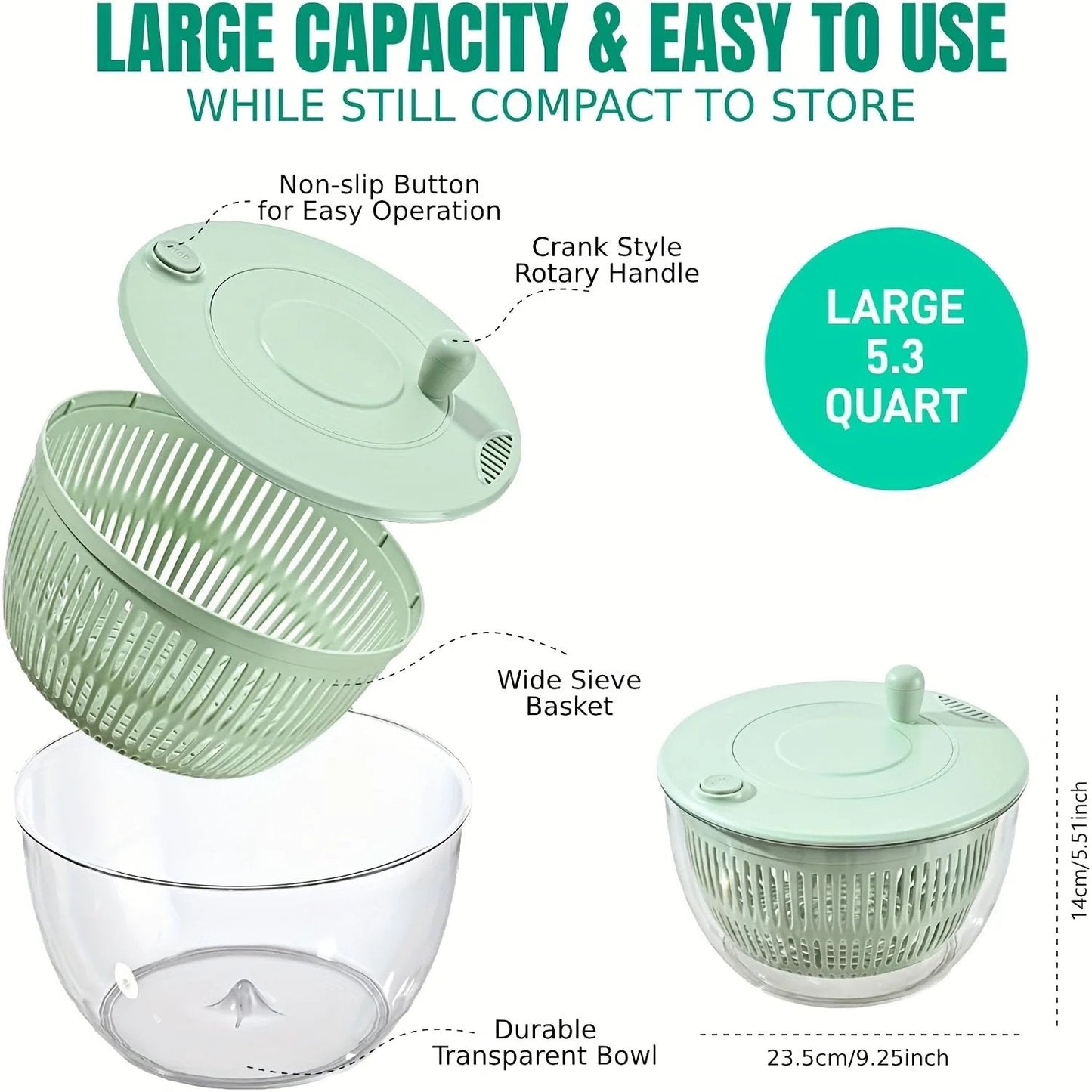Large Salad Spinner with Pump Handle 🥗 | Wash, Dry & Serve Fresh Greens in Seconds