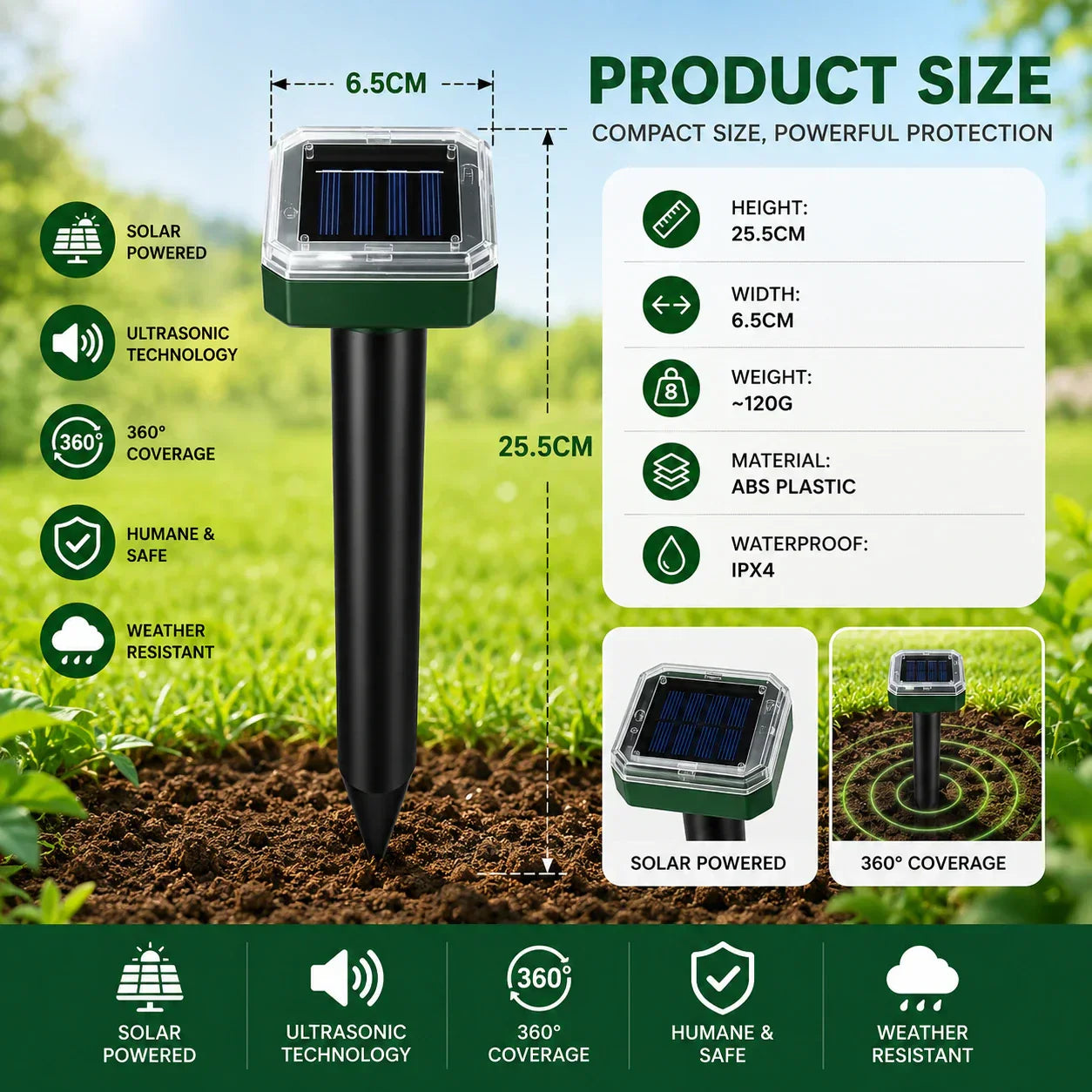 Solar Mole & Pest Repellent Stakes 🌿 | Keep Your Garden & Lawn Free from Burrowing Animals
