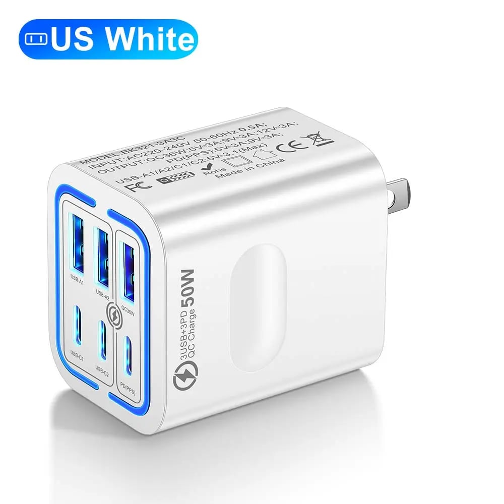 6-Port USB Charging Station ⚡ | 50W Fast Charge Hub for Multiple Devices & Desk Organization