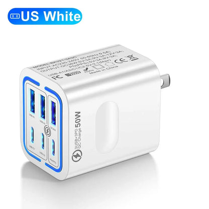 6-Port USB Charging Station ⚡ | 50W Fast Charge Hub for Multiple Devices & Desk Organization