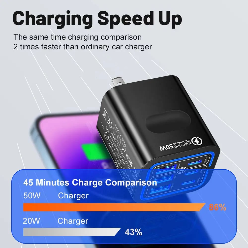 6-Port USB Charging Station ⚡ | 50W Fast Charge Hub for Multiple Devices & Desk Organization