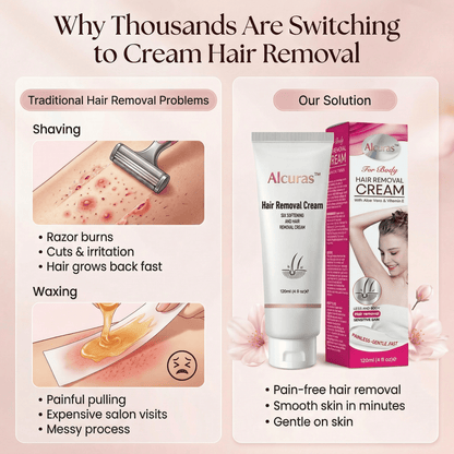 Alcuras™Purely Natural Pain-Free Hair Removal Cream|Hair-Free Skin in Just 10 Minutes — No Razor Needed