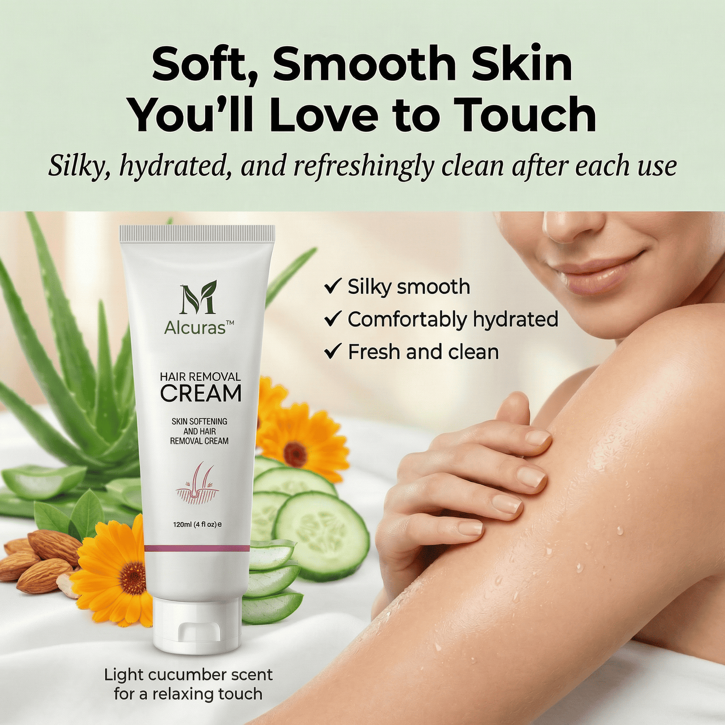 Alcuras™Purely Natural Pain-Free Hair Removal Cream|Hair-Free Skin in Just 10 Minutes — No Razor Needed