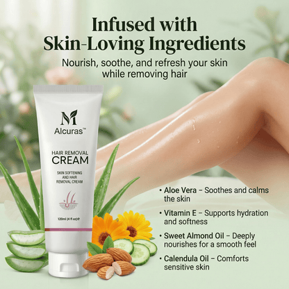 Alcuras™Purely Natural Pain-Free Hair Removal Cream|Hair-Free Skin in Just 10 Minutes — No Razor Needed