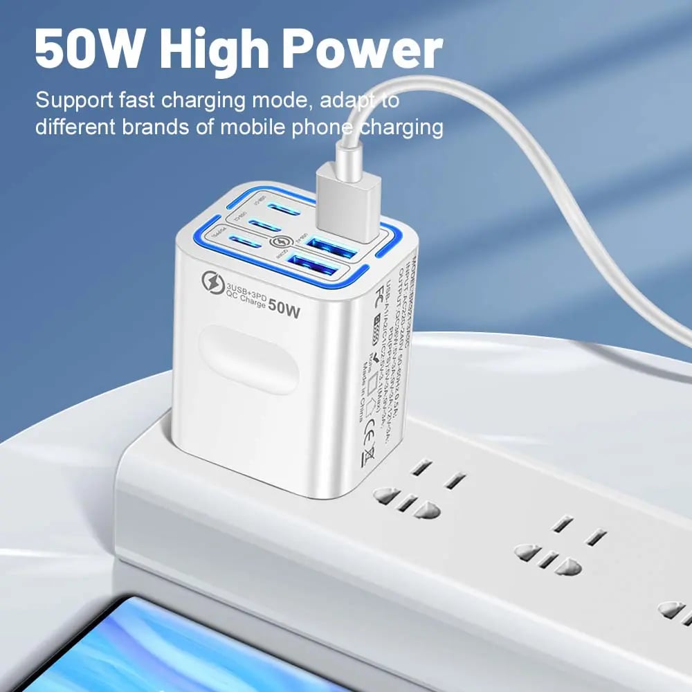 6-Port USB Charging Station ⚡ | 50W Fast Charge Hub for Multiple Devices & Desk Organization