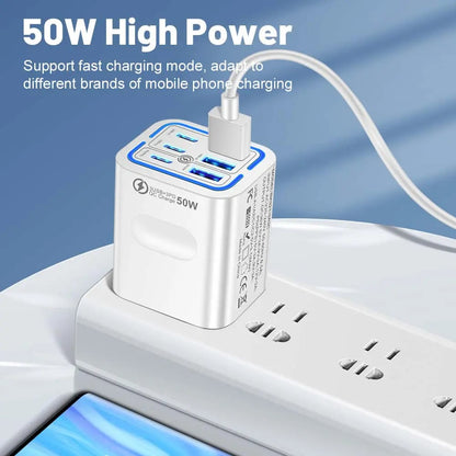 6-Port USB Charging Station ⚡ | 50W Fast Charge Hub for Multiple Devices & Desk Organization