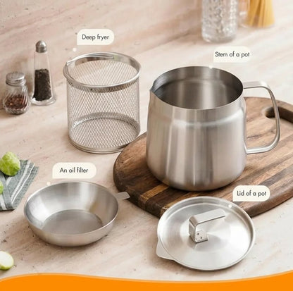 Multi-Function Stainless Steel Frying Pot 🍳 | Deep Fryer, Strainer & Oil Filter Kitchen Cookware