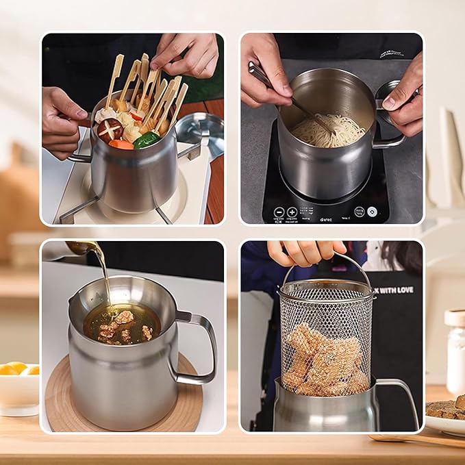 Multi-Function Stainless Steel Frying Pot 🍳 | Deep Fryer, Strainer & Oil Filter Kitchen Cookware