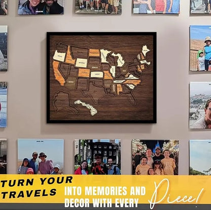 Wooden USA Travel Map Puzzle 🧭 | Push Pin Adventure Wall Decor & Memory Display Gift