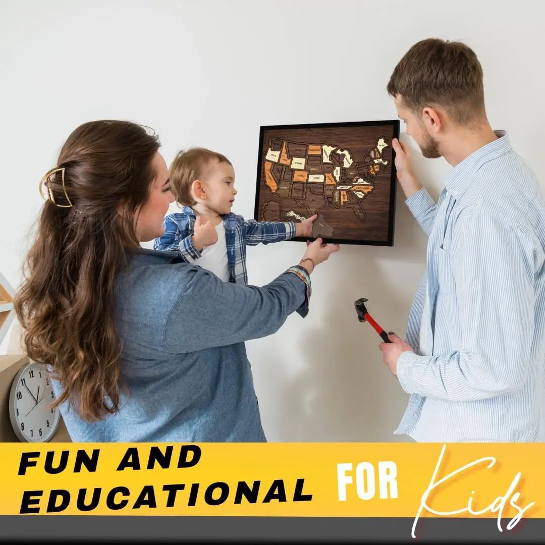 Wooden USA Travel Map Puzzle 🧭 | Push Pin Adventure Wall Decor & Memory Display Gift