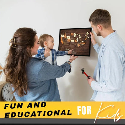 Wooden USA Travel Map Puzzle 🧭 | Push Pin Adventure Wall Decor & Memory Display Gift