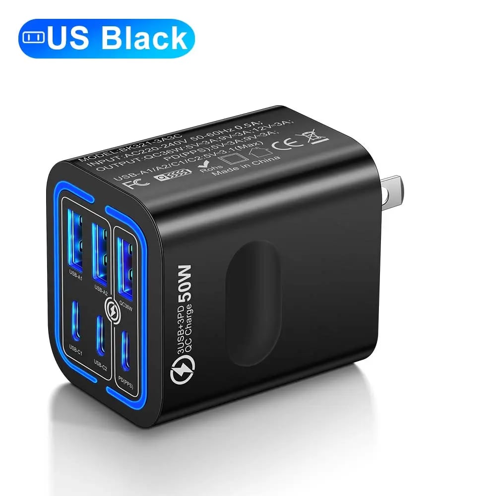 6-Port USB Charging Station ⚡ | 50W Fast Charge Hub for Multiple Devices & Desk Organization