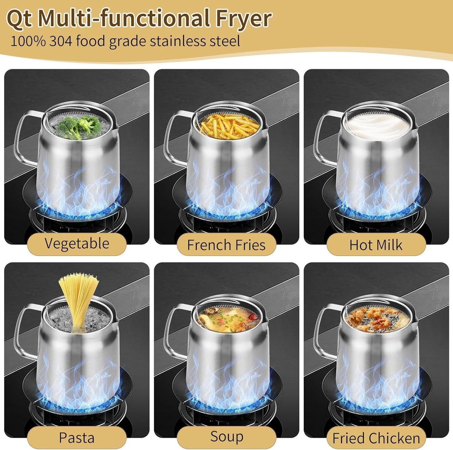 Multi-Function Stainless Steel Frying Pot 🍳 | Deep Fryer, Strainer & Oil Filter Kitchen Cookware