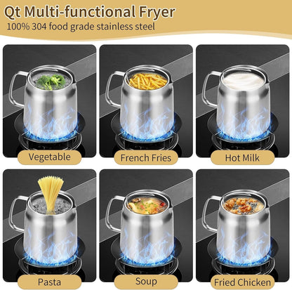 Multi-Function Stainless Steel Frying Pot 🍳 | Deep Fryer, Strainer & Oil Filter Kitchen Cookware